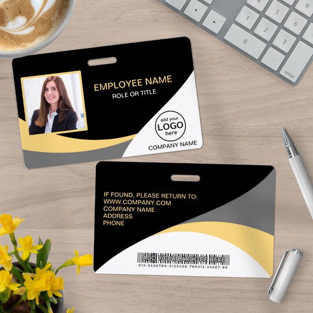 Photo Corporate Employee Barcode Black Yellow ID Badge (Creator Uploaded)