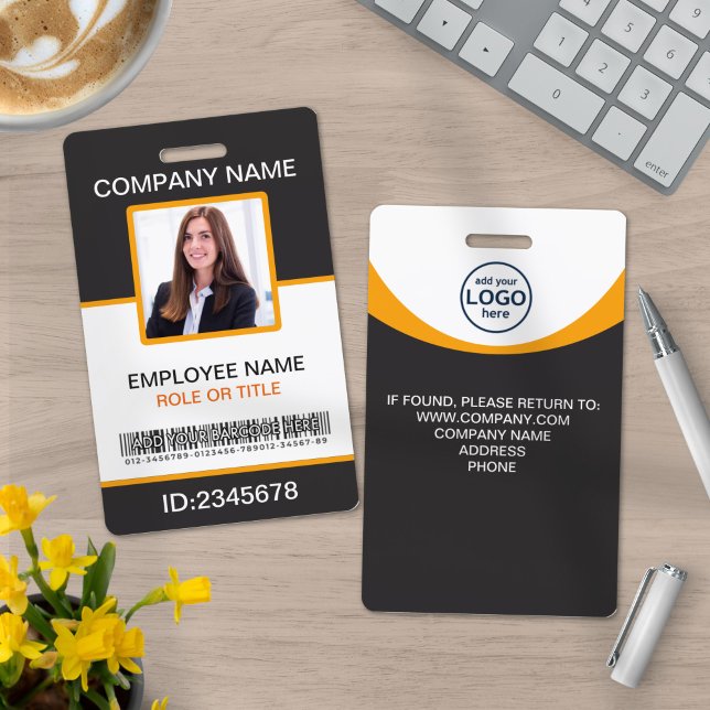 Photo Corporate Employee Barcode Grey Yellow ID Badge (Creator Uploaded)