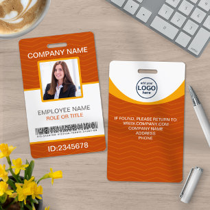 Photo Corporate Employee Barcode Orange Yellow ID Badge