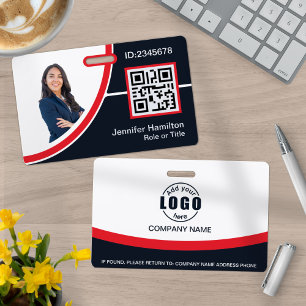 Photo Corporate Employee Name QR Code Red ID Badge