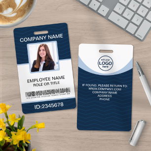 Photo Corporate Employee Name Tags Barcode Blue ID Badge
