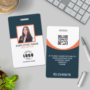 Photo Corporate Employee QR Code Blue Orange ID Badge