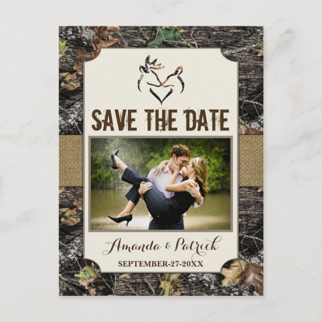 Photo Country Rustic Deer Camo Save The Date Cards (Front)