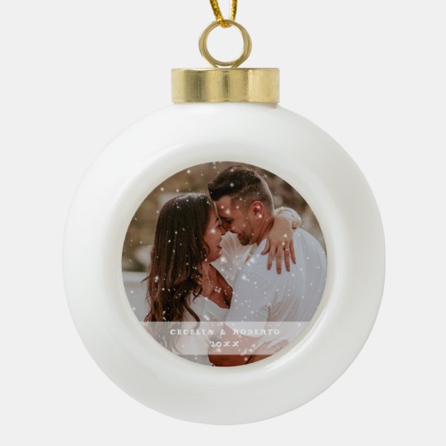Photo Couple Christmas Snowflake Framed Ornament (Front)