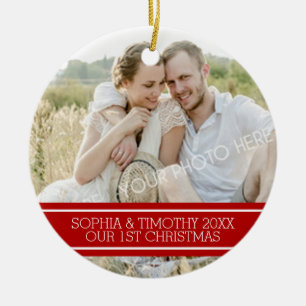 Photo Couples First Christmas Ornament Red