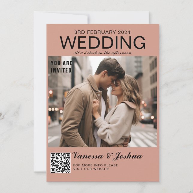 Photo Cover Magazin QR Code Wedding Invitation (Front)