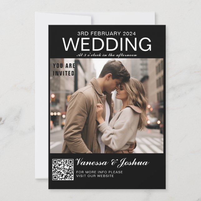 Photo Cover Magazin QR Code Wedding Invitation (Front)
