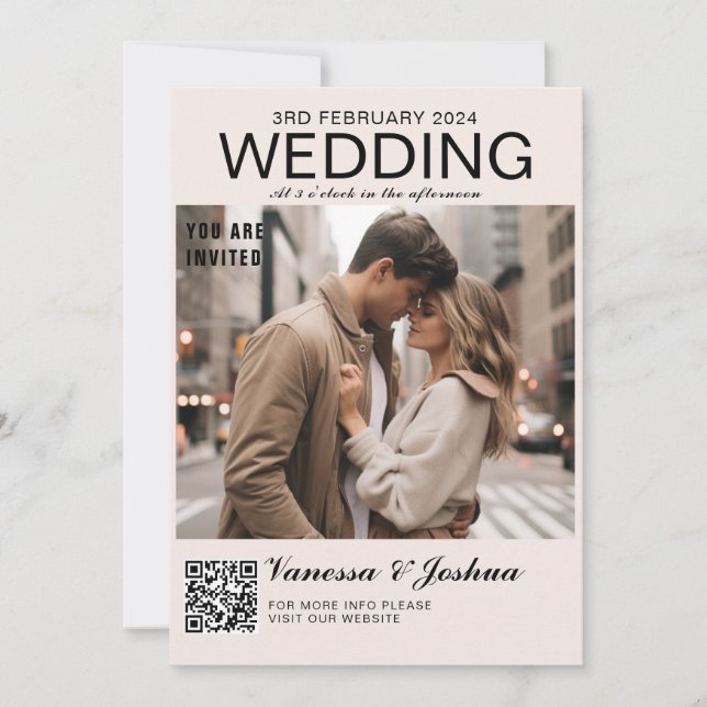 Photo Cover Magazin QR Code Wedding Invitation (Front)