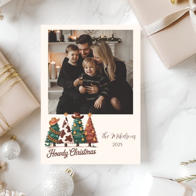 Photo Cow Print Plaid Western Cowgirl Christmas Holiday Card (Creator Uploaded)