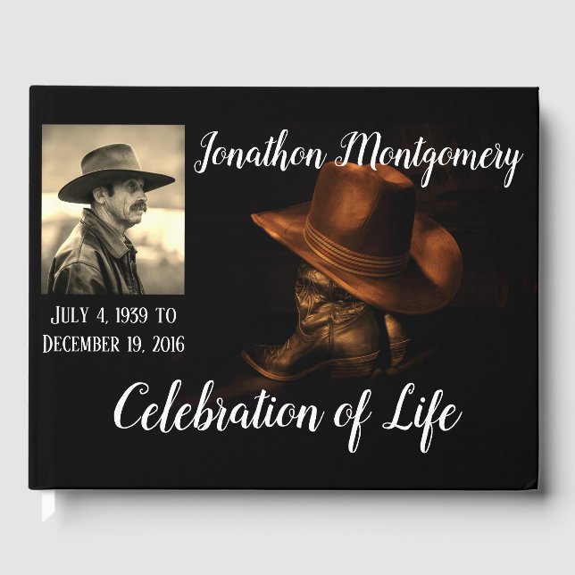 Photo, Cowboy Hat and Boots Celebration of Life Guest Book (Front)