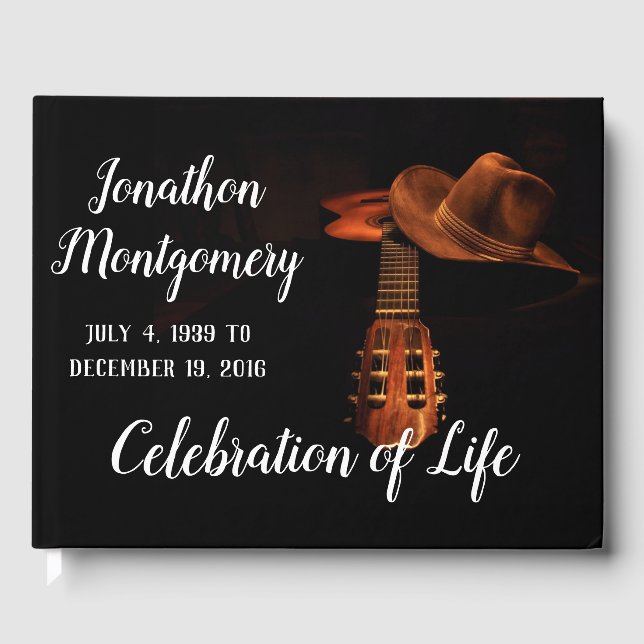 Photo, Cowboy Hat and Guitar Celebration of Life Guest Book (Front)