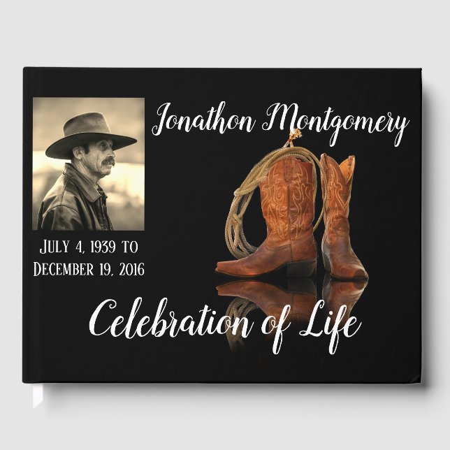 Photo, Cowboy Hat and Rope Celebration of Life Guest Book (Front)