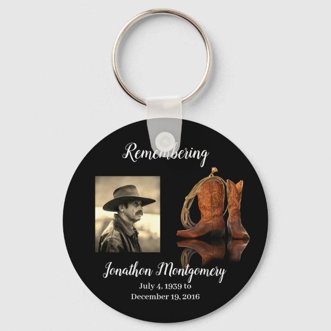 Photo, Cowboy Hat and Rope Memorial Key Ring (Front)
