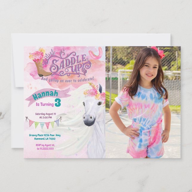 Photo Cowgirl Birthday Invitation Horse Invitation (Front)