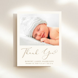 Photo Cream Gold Thank You Birth Announcement