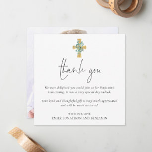 Photo Cross Baptism Christening Thank You Card