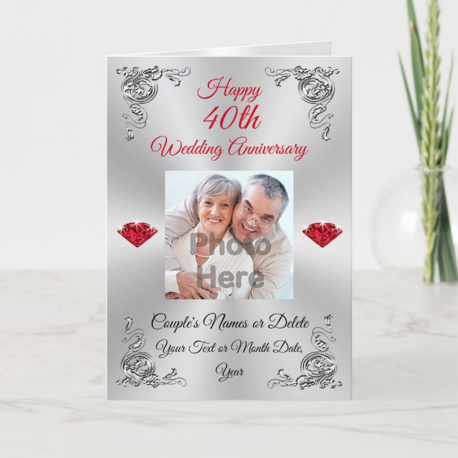 Photo Custom 40th Ruby Wedding Anniversary Cards (Front)