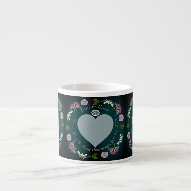 Photo Custom Floral Heart Wedding Anniversary  Espresso Cup (Front)