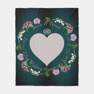 Photo Custom Floral Heart Wedding Anniversary Fleece Blanket