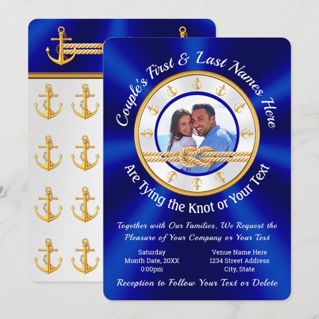 Photo Custom Nautical Themed Wedding Invitations (Front/Back)