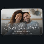 Photo Custom Save The Date Wedding Engagement Magnet<br><div class="desc">Save the date photo wedding 4" x 6" magnetic card feature your favourite horizontal landscape engagement photo overlayed with "Save The Date" in beautiful script calligraphy and your first or first and last names, the destination of your wedding and the date in simple modern typography. Customise your card today and...</div>