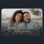 Photo Custom Save The Date Wedding Engagement Magnet<br><div class="desc">Save the date photo wedding 4" x 6" magnetic card feature your favourite horizontal landscape engagement photo overlayed with "Save The Date" in beautiful script calligraphy and your first or first and last names, the destination of your wedding and the date in simple modern typography. Customise your card today and...</div>