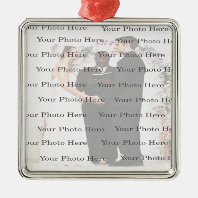 Photo Custom Square Silver Wedding Ornament (Front)