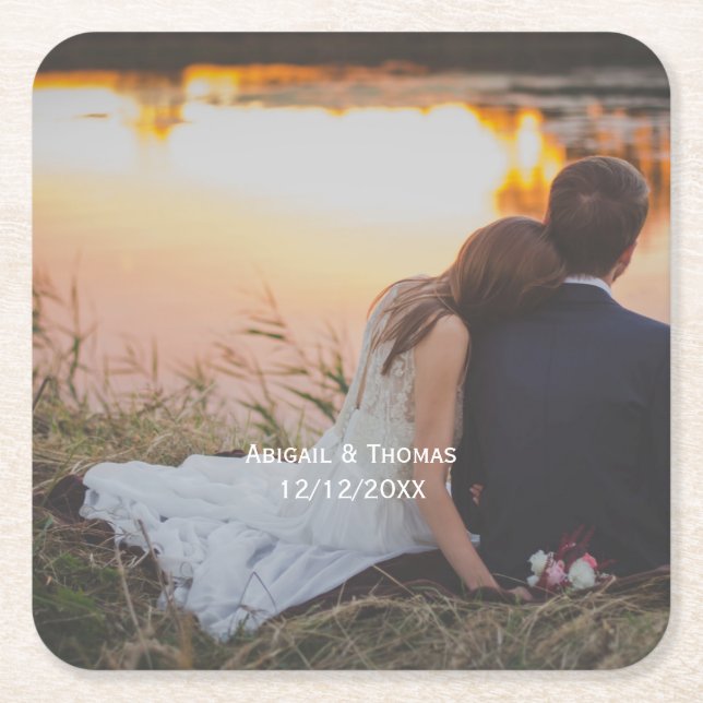 Photo Customise Wedding Engagement Party  Square Paper Coaster (Front)