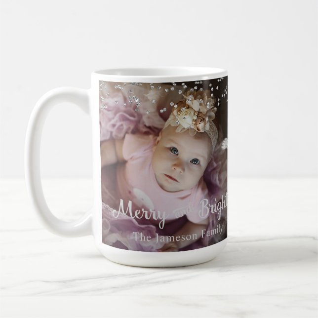 Photo Customized Christmas Silver Dots Frame Coffee Mug (Left)