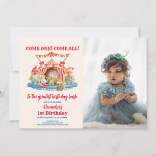 Photo Cute Circus Carnival Festival 1st Birthday Invitation