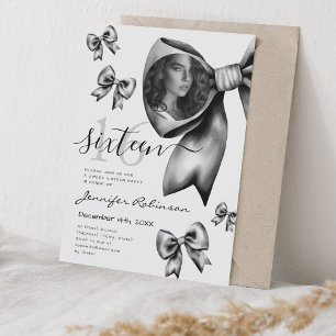 PHOTO Cute Coquette Black Bow Sweet 16  Invitation