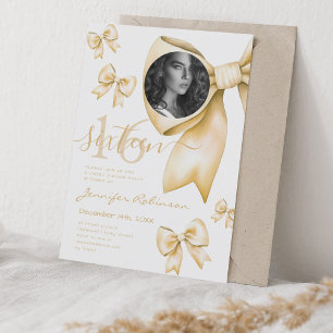 PHOTO Cute Coquette Gold Bow Sweet 16  Invitation