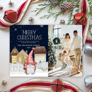 Photo Cute Gnomes Winter Snow Merry Christmas Holiday Card