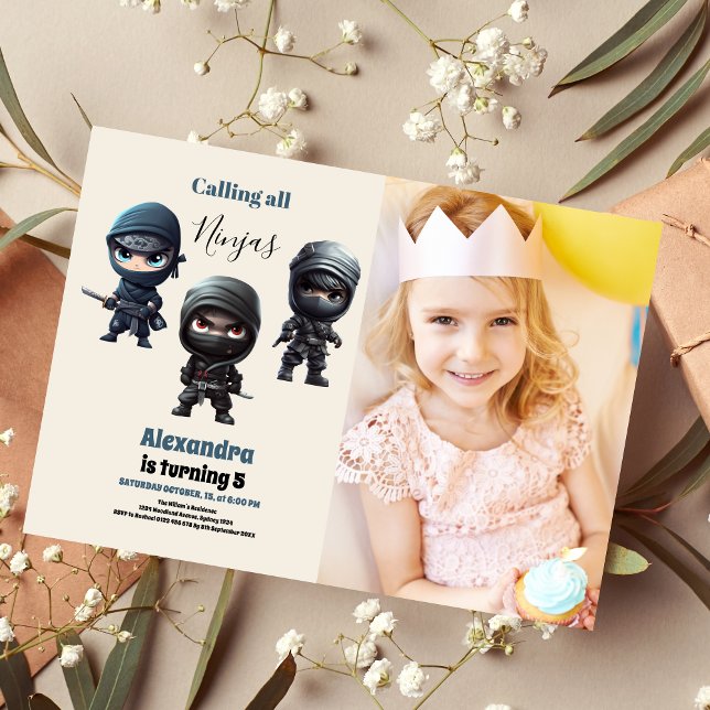 Photo Cute Ninja Warrior Kids Birthday Party Invitation (Creator Uploaded)