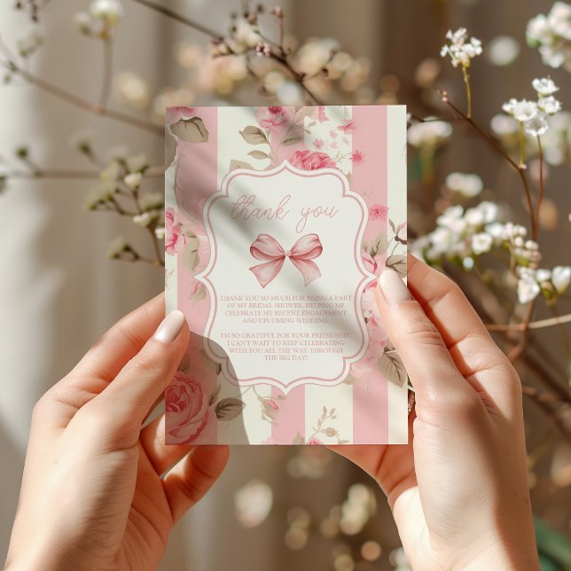 Photo Cute Pink Bow Bridal Shower Thank You Card (Creator Uploaded)