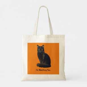 Photo Cutout Black Cat Staring Watching You Orange Tote Bag