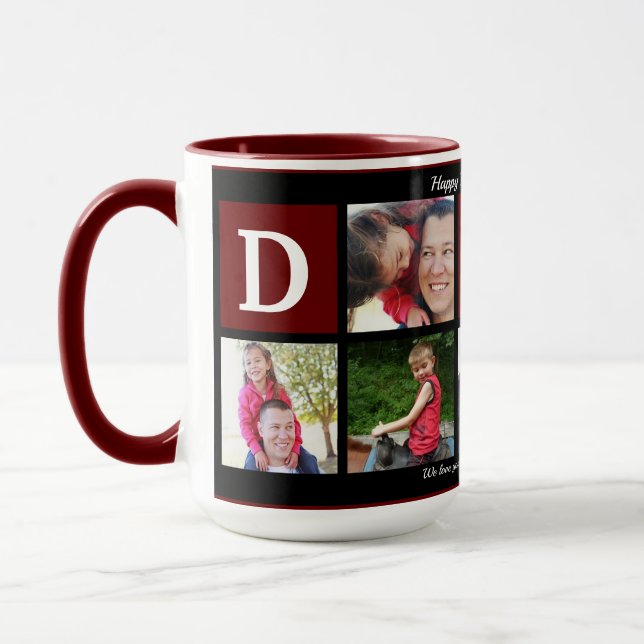 Photo DAD Collage Coffee Father's Day Black Maroon Mug (Left)