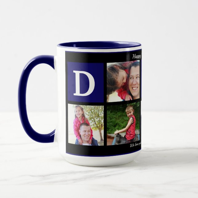 Photo DAD Collage Coffee Father's Day Black Navy Mug (Left)