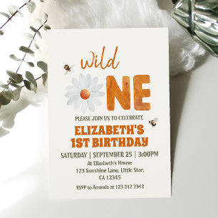 Photo Daisy Wild One 1st Birthday Girl Invitation