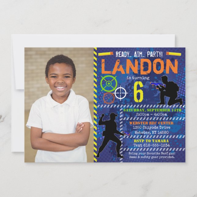 Photo Dart Wars Birthday Party Invitation (Front)