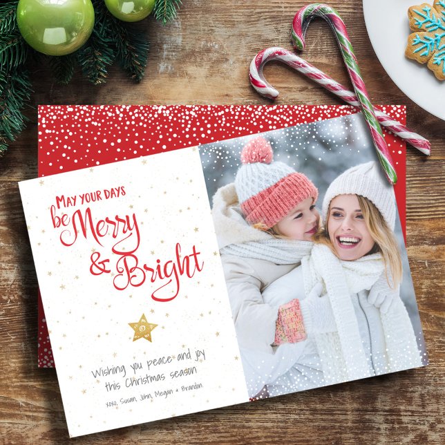 Photo Days Be Merry Bright Gold Star Script Rustic Holiday Card (Creator Uploaded)