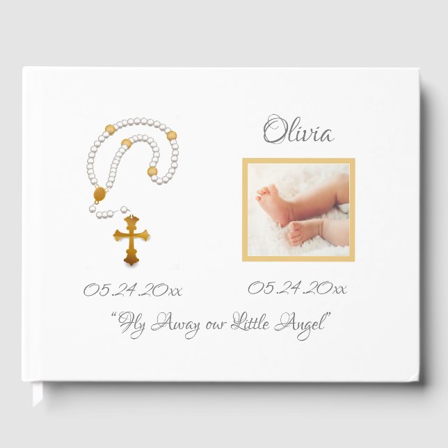 Photo Death Keepsake Fly Away Angel Funeral Guest Book (Front)