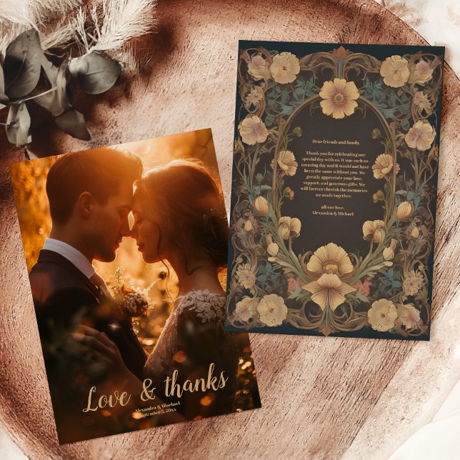 Photo Decorative Floral Art Nouveau Wedding Thank You Card (Creator Uploaded)