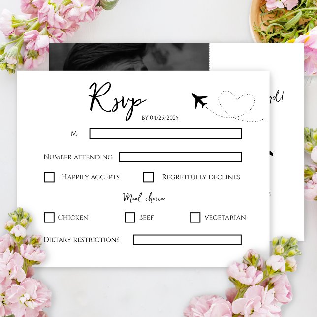 Photo Destination Boarding Pass Wedding RSVP Card (Boarding Pass Black and White Wedding Response Card)