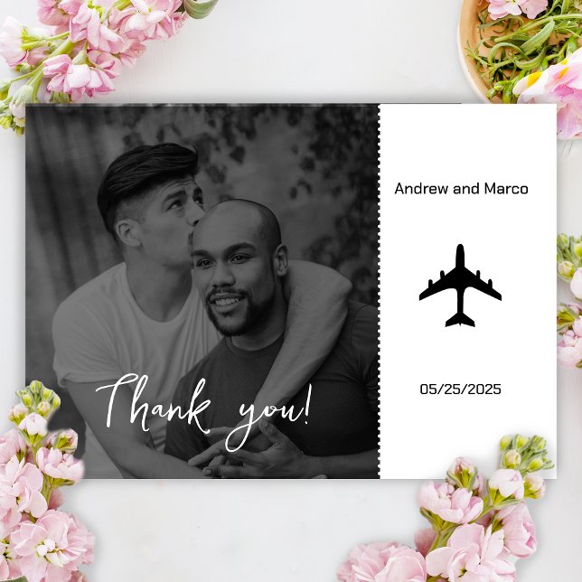Photo Destination Boarding Pass Wedding Thank You Card (Wedding thank you card)