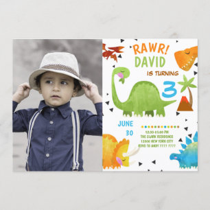 Photo Dinosaur Birthday Invitation Boy