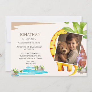Photo Dinosaur Theme Jungle Birthday Invitation