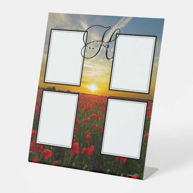 Photo Display - HAMbyWG - Sunset Over Red Flowers Pedestal Sign (Front)