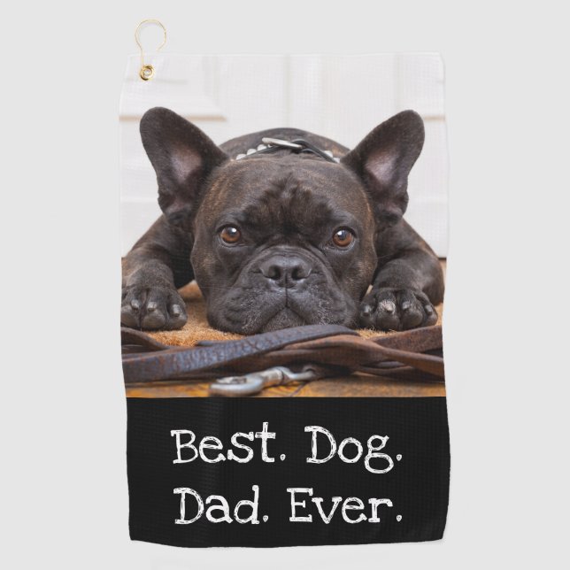 Photo Dog Personalised Best Dog Dad Ever Black Golf Towel (Front)