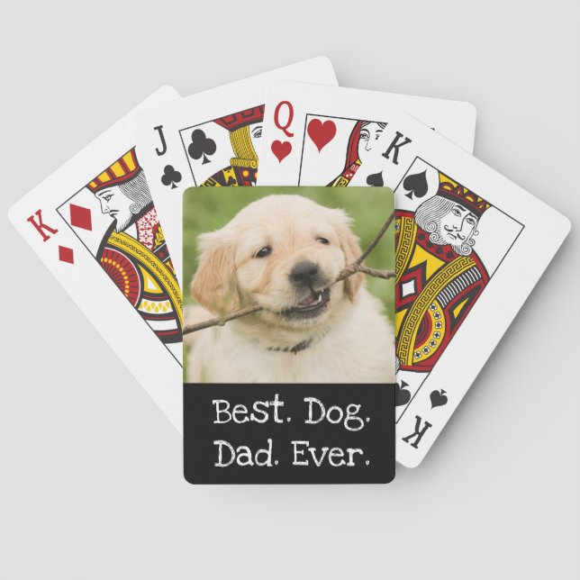 Photo Dog Personalised Best Dog Dad Ever Black Playing Cards (Back)